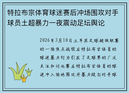 特拉布宗体育球迷赛后冲场围攻对手球员土超暴力一夜震动足坛舆论